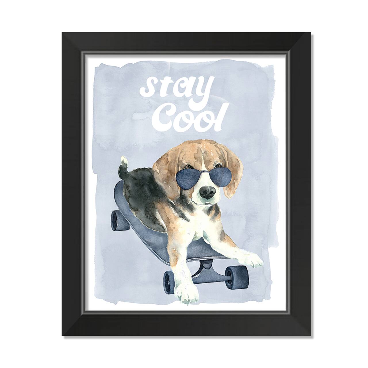 Stay Cool Dog On Skateboard 1 11" x 14" Black Framed Print Under Plexiglass